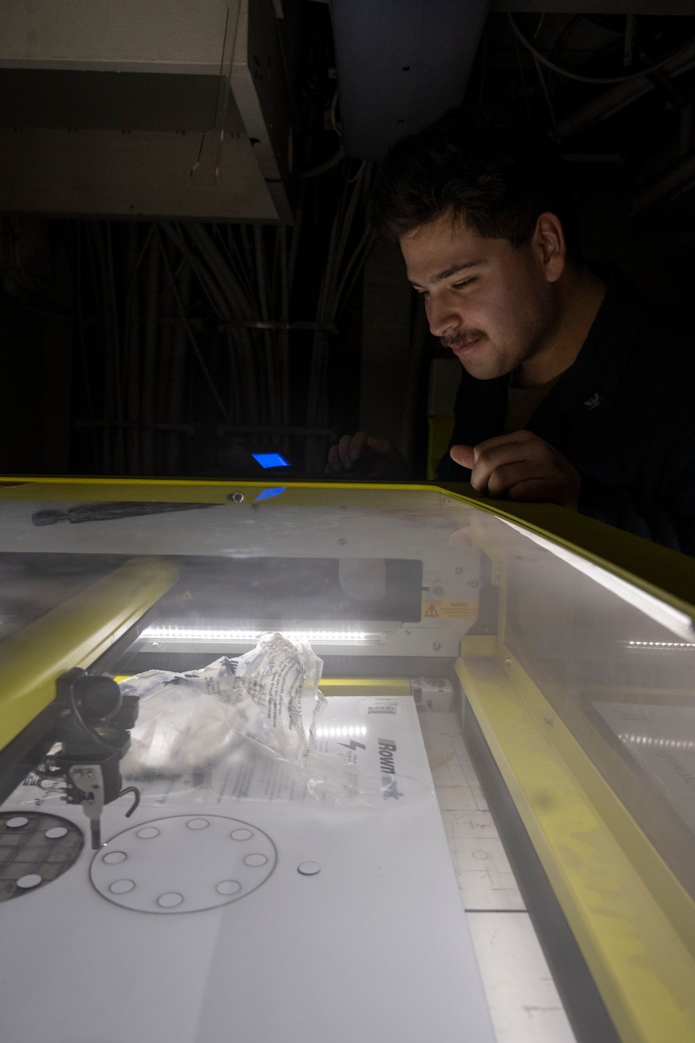 Nimitz Sailor Cuts Pipe Flanges With Laser Engraver