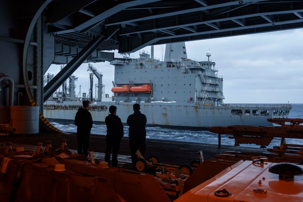 Nimitz Sailors Observe The USNS Henry J. Kaiser During Refueling At Sea Evolution