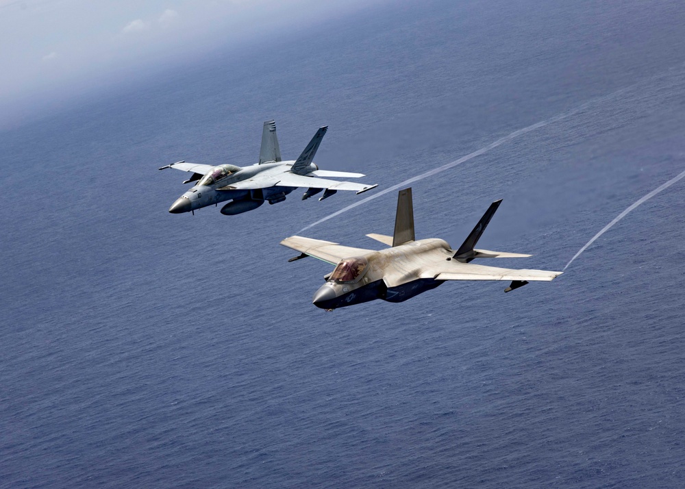 Carl Vinson Carrier Strike Group sails in formation with French Carrier Strike Group and Japan Maritime Self-Defense Force during Pacific Steller 2025