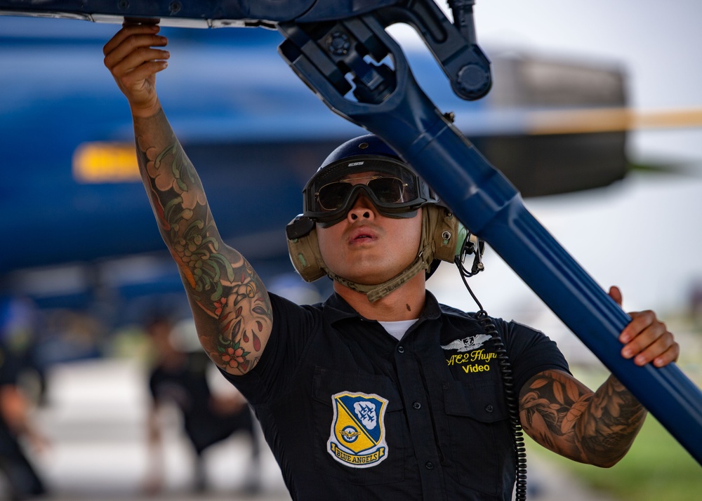 The Naval Flight Demonstration Squadron, the Blue Angels’ perform at the Cleveland National Air Show