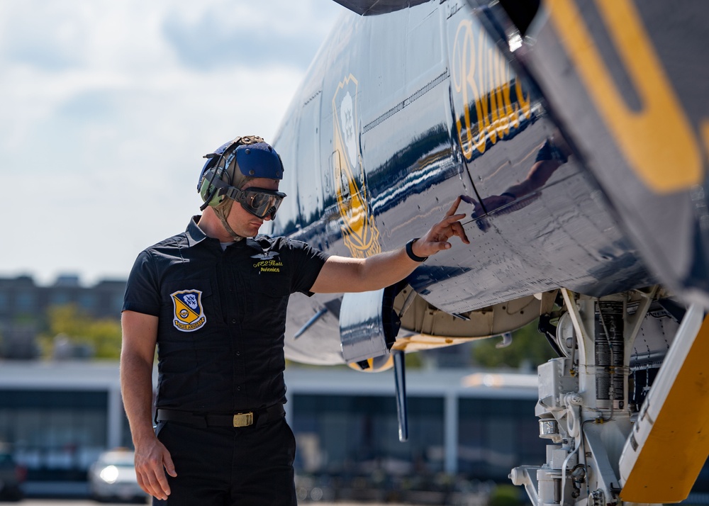 The Naval Flight Demonstration Squadron, the Blue Angels’ perform at the Cleveland National Air Show