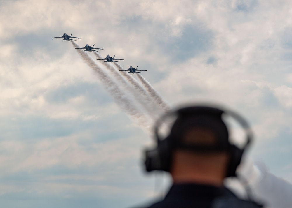 The Naval Flight Demonstration Squadron, the Blue Angels’ perform at the Cleveland National Air Show