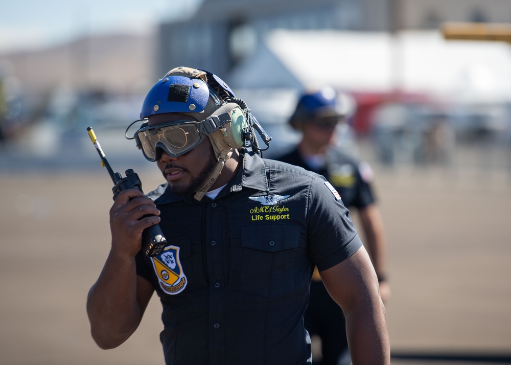 The Naval Flight Demonstration Squadron, the Blue Angels’ perform at the National Championship Air Races &amp; Air Show