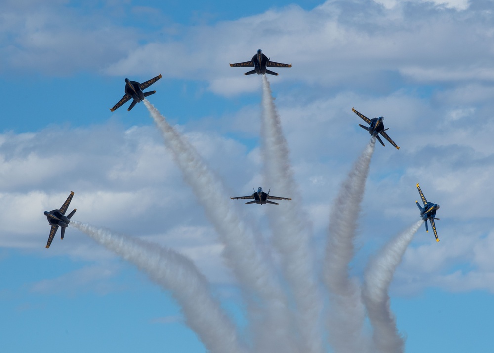 The Naval Flight Demonstration Squadron, the Blue Angels’ perform at the National Championship Air Races &amp; Air Show