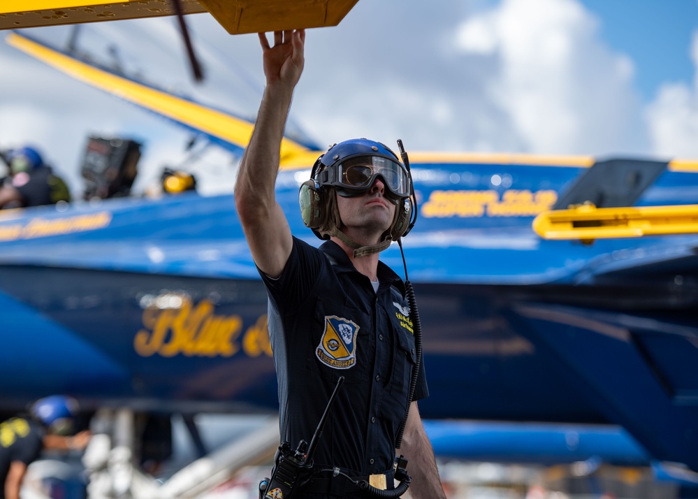 The Naval Flight Demonstration Squadron, the Blue Angels’ perform at the Wings Over Houston Air Show