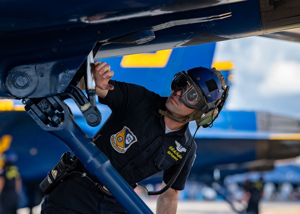 The Naval Flight Demonstration Squadron, the Blue Angels’ perform at the Wings Over Houston Air Show