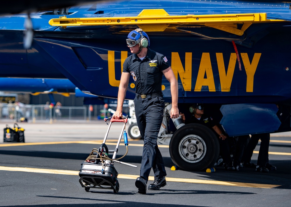 The Naval Flight Demonstration Squadron, the Blue Angels’ perform at the Wings Over Houston Air Show