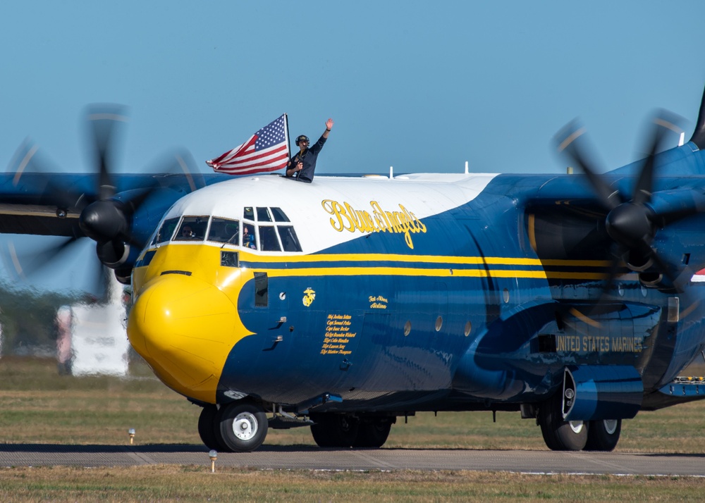 The Naval Flight Demonstration Squadron, the Blue Angels’ perform at the Wings Over Houston Air Show