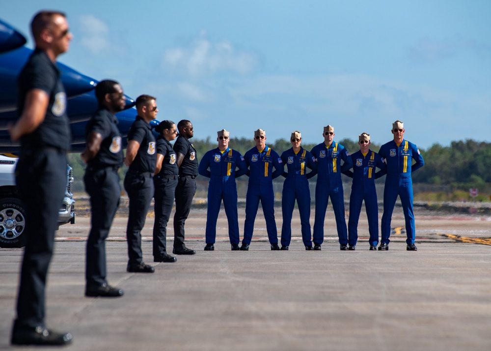 The Naval Flight Demonstration Squadron, the Blue Angels’ perform at the Wings Over Houston Air Show