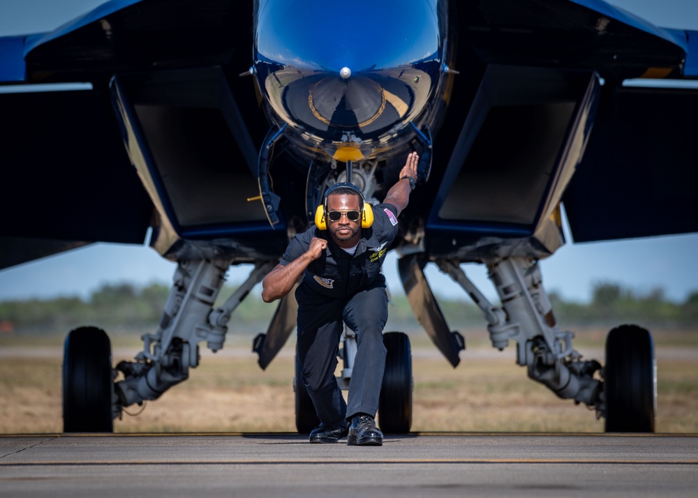 The Naval Flight Demonstration Squadron, the Blue Angels’ perform at the Wings Over Houston Air Show