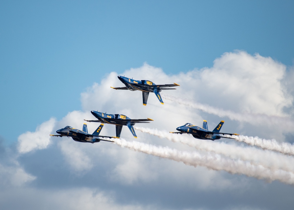 The Naval Flight Demonstration Squadron, the Blue Angels’ perform at the Wings Over Houston Air Show