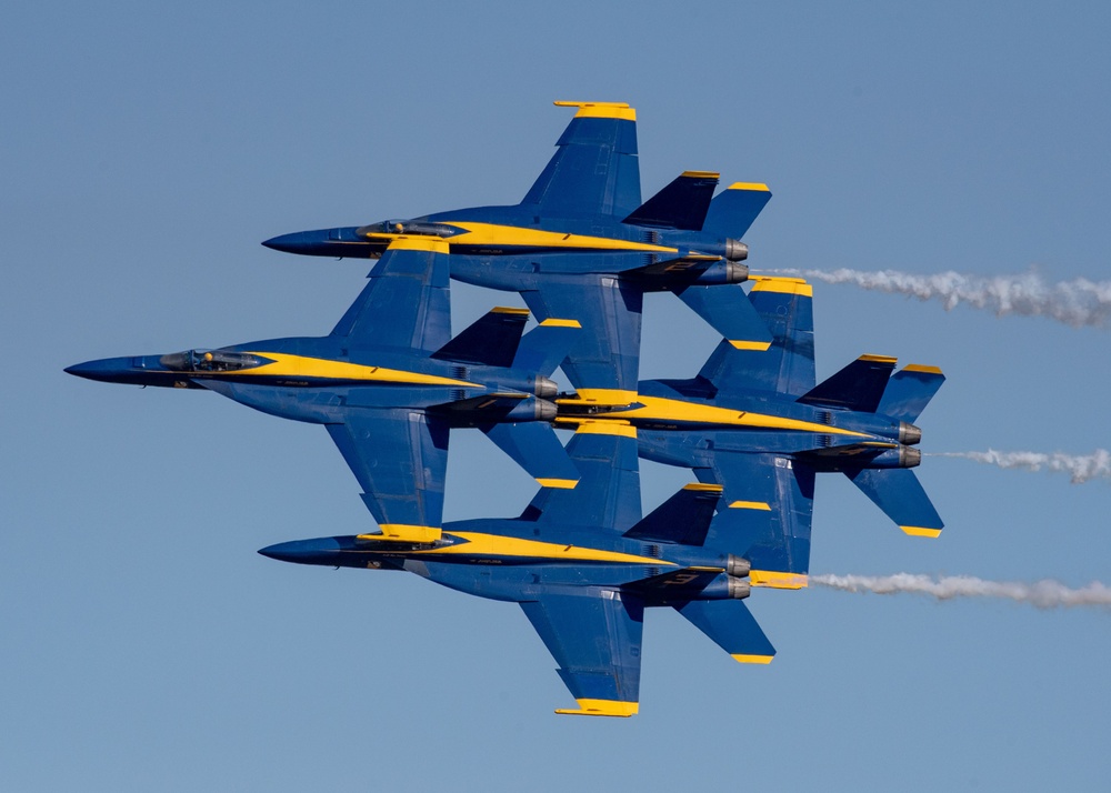 The Naval Flight Demonstration Squadron, the Blue Angels’ perform at the Wings Over Houston Air Show