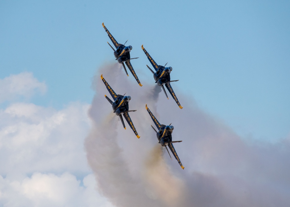 The Naval Flight Demonstration Squadron, the Blue Angels’ perform at the Wings Over Houston Air Show