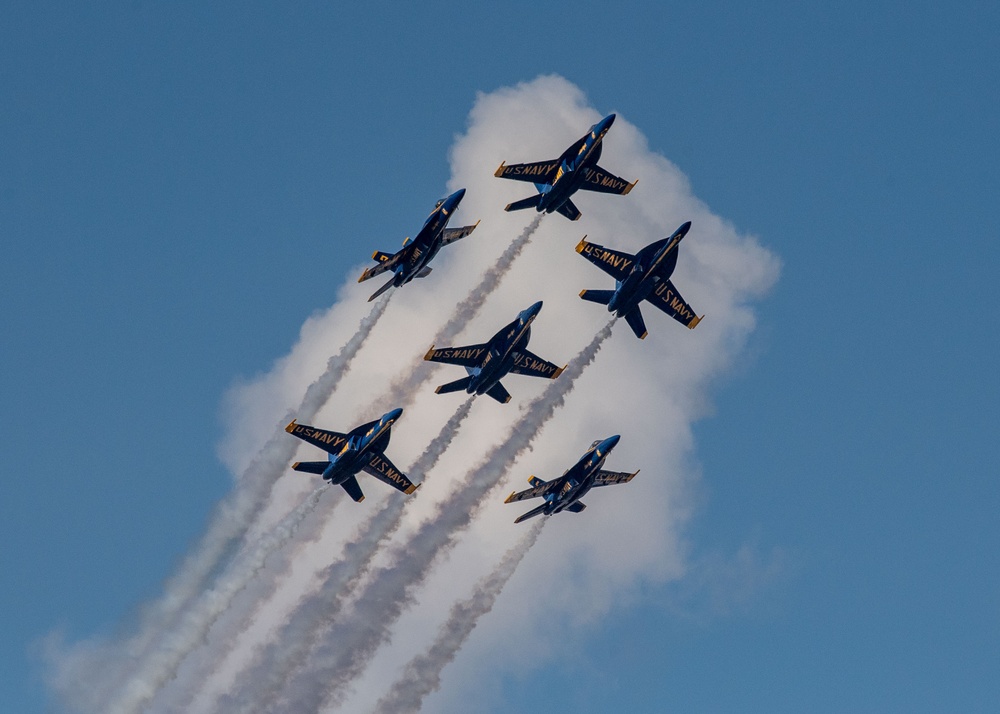 The Naval Flight Demonstration Squadron, the Blue Angels’ perform at the Wings Over Houston Air Show