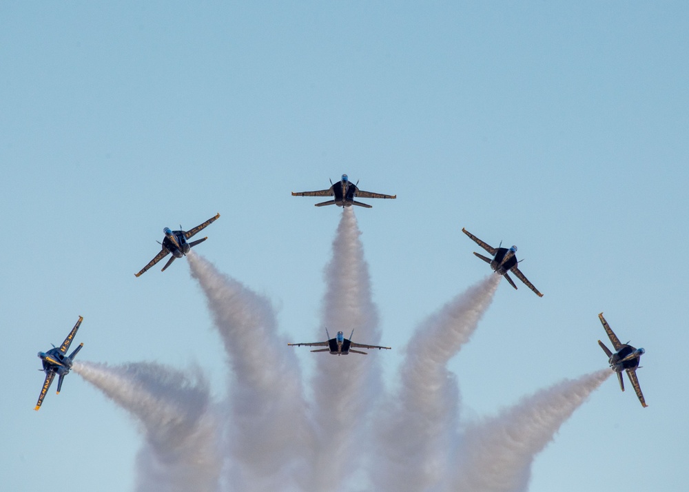 The Naval Flight Demonstration Squadron, the Blue Angels’ perform at the Wings Over Houston Air Show