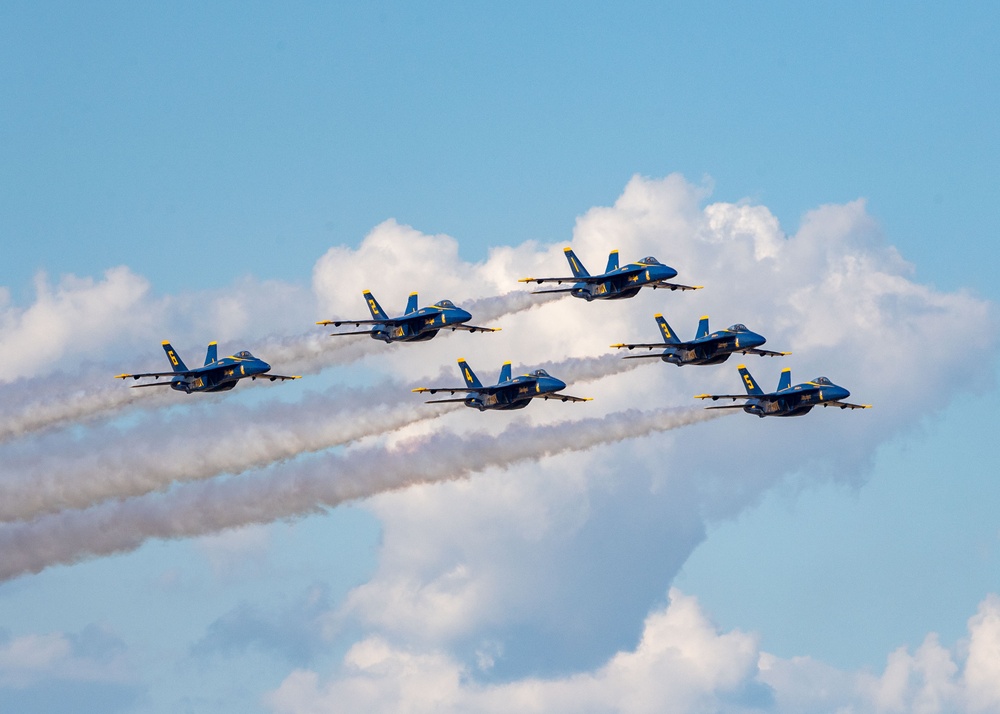 The Naval Flight Demonstration Squadron, the Blue Angels’ perform at the Wings Over Houston Air Show