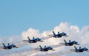 The Naval Flight Demonstration Squadron, the Blue Angels’ perform at the Wings Over Houston Air Show