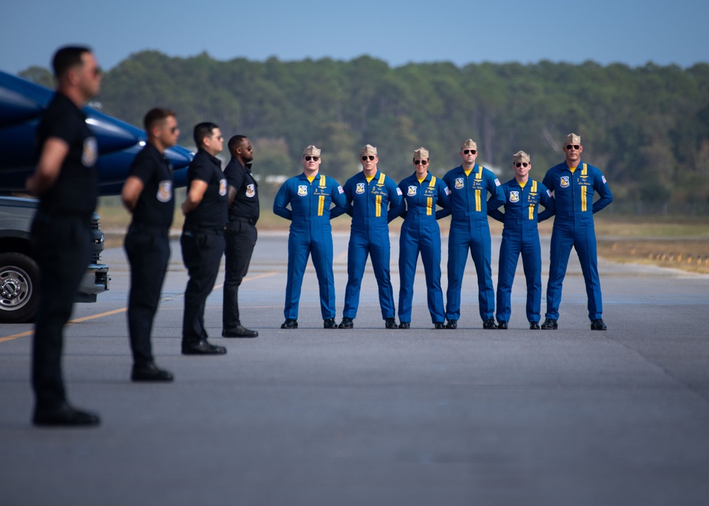 The Naval Flight Demonstration Squadron, the Blue Angels’ perform at the Blue Angels Homecoming Air Show,