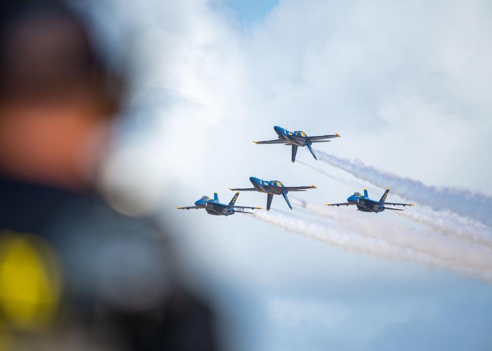 The Naval Flight Demonstration Squadron, the Blue Angels’ perform at the Blue Angels Homecoming Air Show