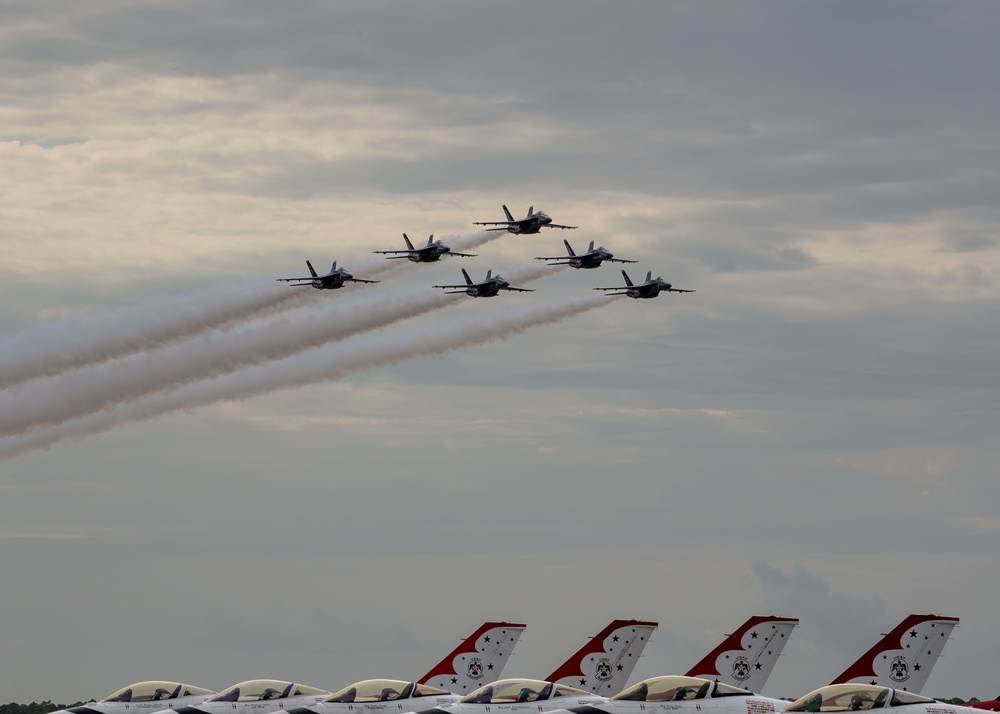 The Naval Flight Demonstration Squadron, the Blue Angels’ perform at the Blue Angels Homecoming Air Show