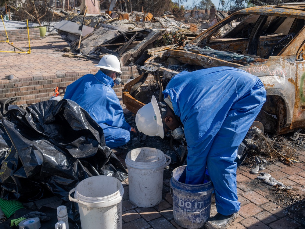 Soldiers clear wildfire hazardous waste from homes in California