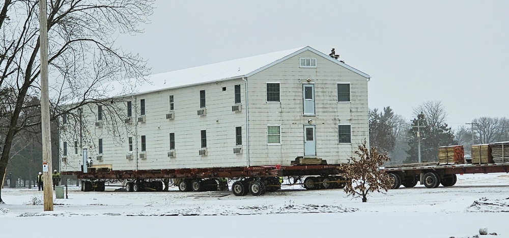 Workers successfully move second World War II barracks at Fort McCoy; preparations under way to move third building