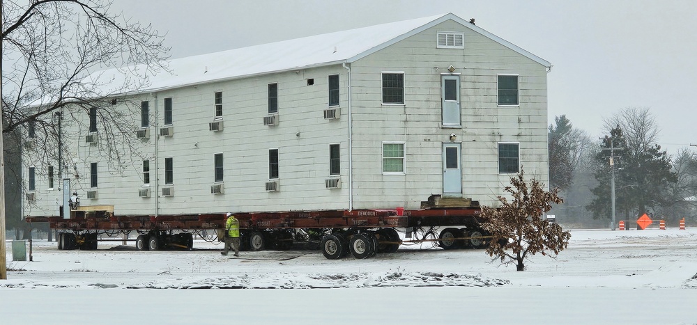 Workers successfully move second World War II barracks at Fort McCoy; preparations under way to move third building