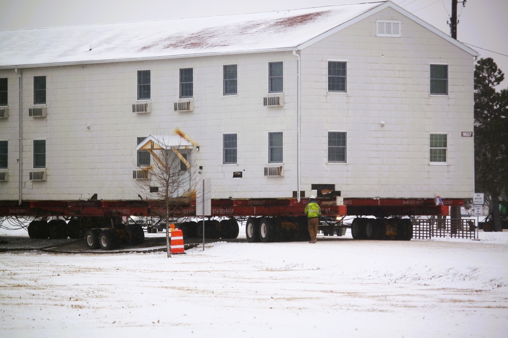 Workers successfully move second World War II barracks at Fort McCoy; preparations under way to move third building