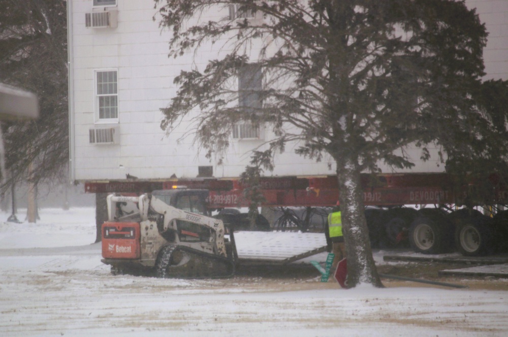 Contractors move second of five World War II-era barracks in 2025 at Fort McCoy