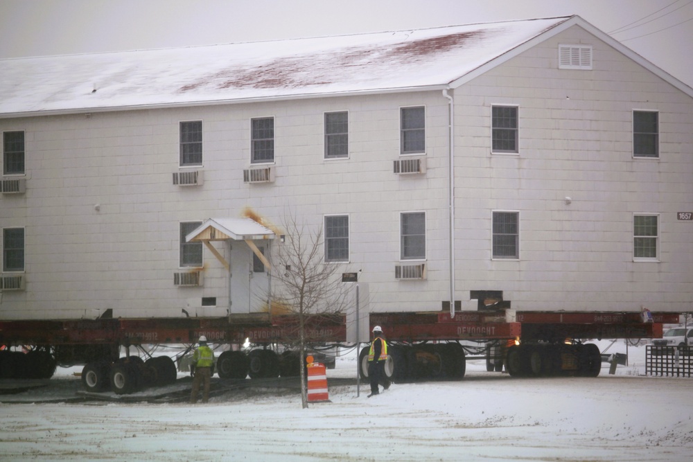 Contractors move second of five World War II-era barracks in 2025 at Fort McCoy