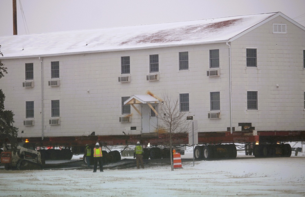 Contractors move second of five World War II-era barracks in 2025 at Fort McCoy