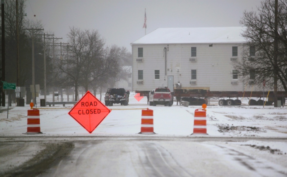 Contractors move second of five World War II-era barracks in 2025 at Fort McCoy