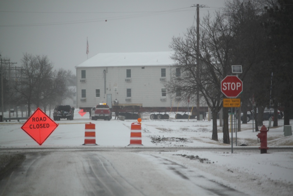 Contractors move second of five World War II-era barracks in 2025 at Fort McCoy