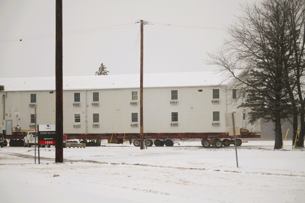 Contractors move second of five World War II-era barracks in 2025 at Fort McCoy