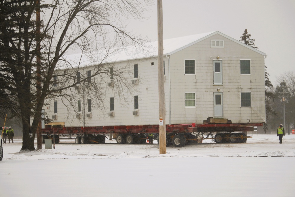 Contractors move second of five World War II-era barracks in 2025 at Fort McCoy