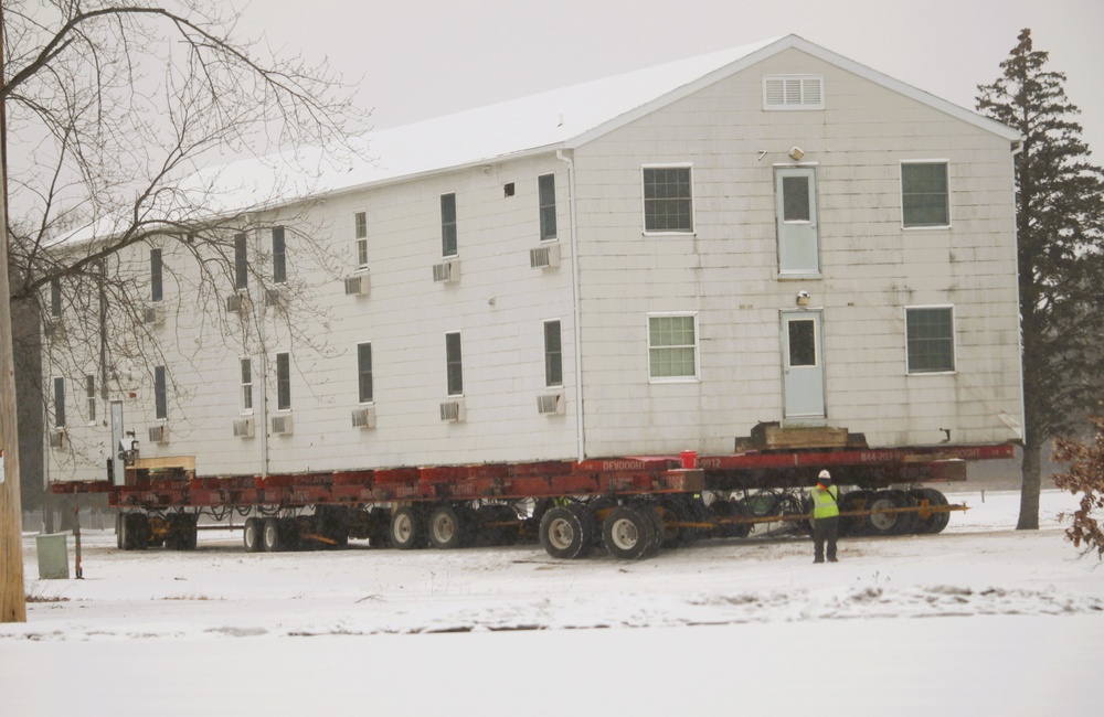 Contractors move second of five World War II-era barracks in 2025 at Fort McCoy