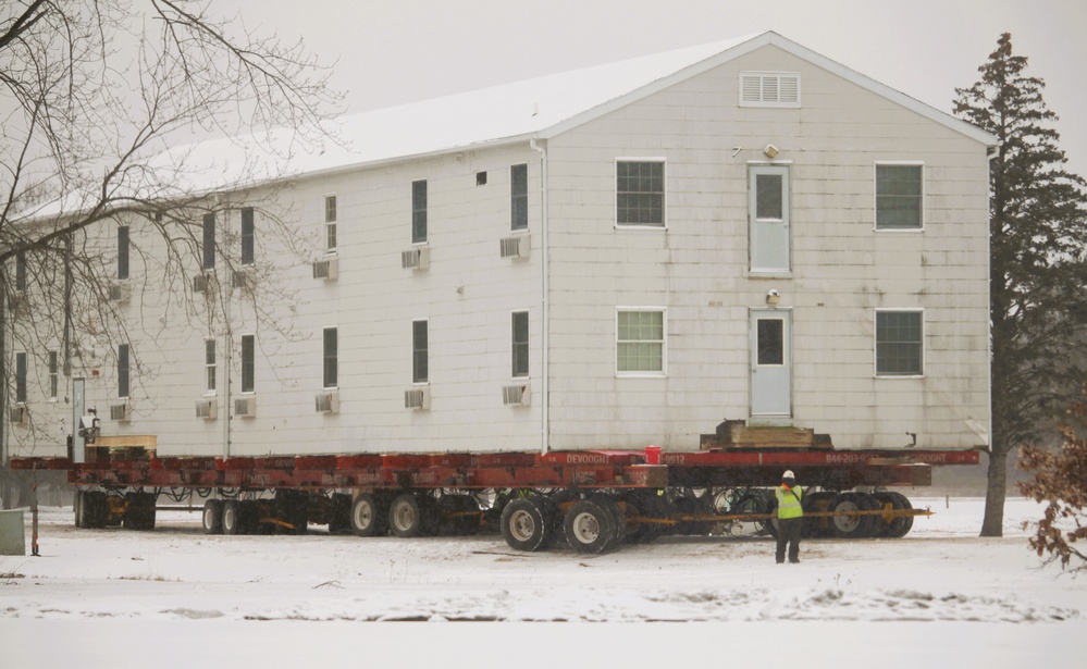 Contractors move second of five World War II-era barracks in 2025 at Fort McCoy