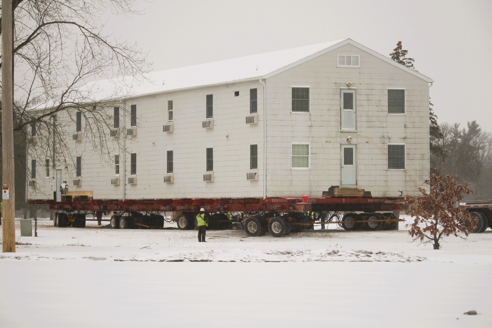 Contractors move second of five World War II-era barracks in 2025 at Fort McCoy