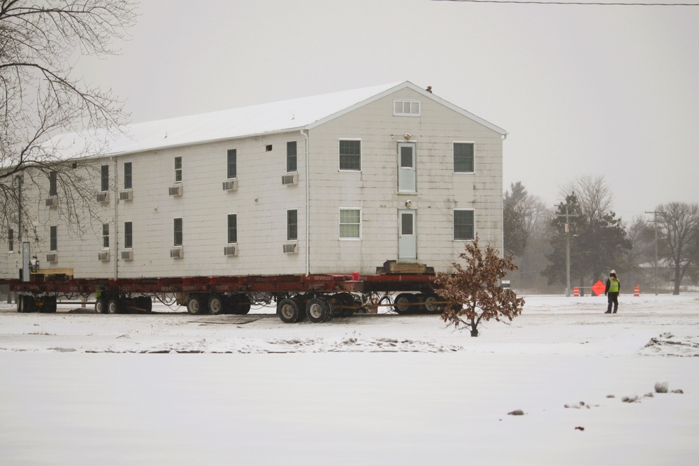 Contractors move second of five World War II-era barracks in 2025 at Fort McCoy