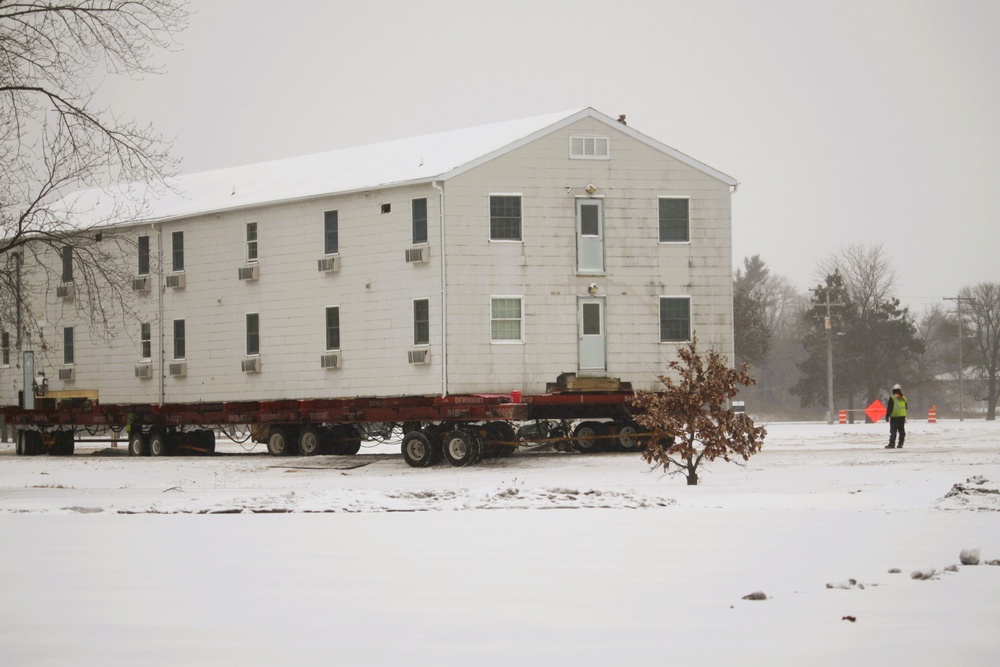 Contractors move second of five World War II-era barracks in 2025 at Fort McCoy