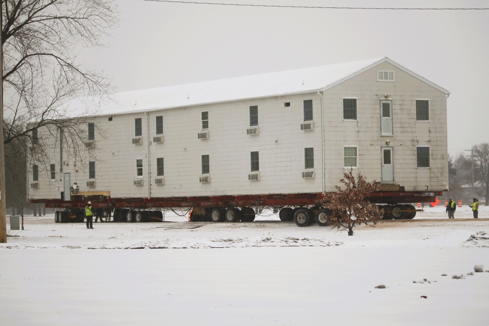 Contractors move second of five World War II-era barracks in 2025 at Fort McCoy