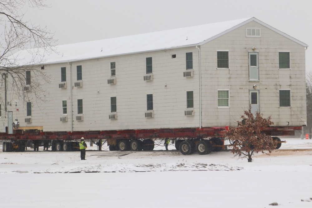 Contractors move second of five World War II-era barracks in 2025 at Fort McCoy