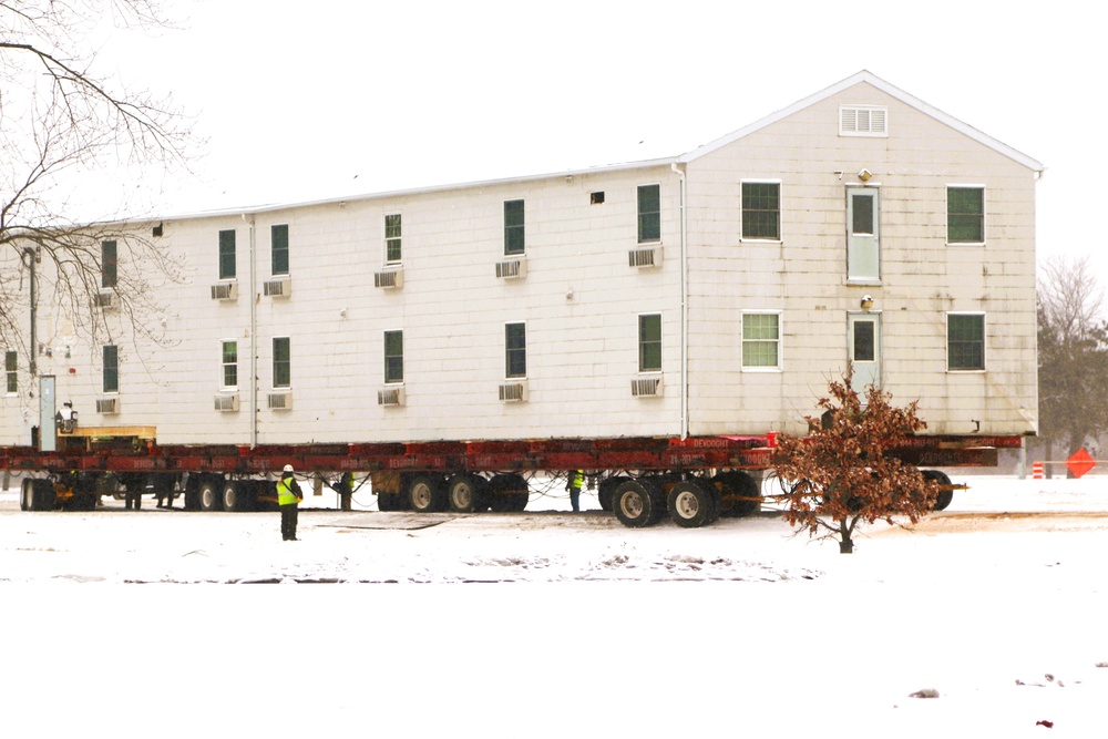 Contractors move second of five World War II-era barracks in 2025 at Fort McCoy