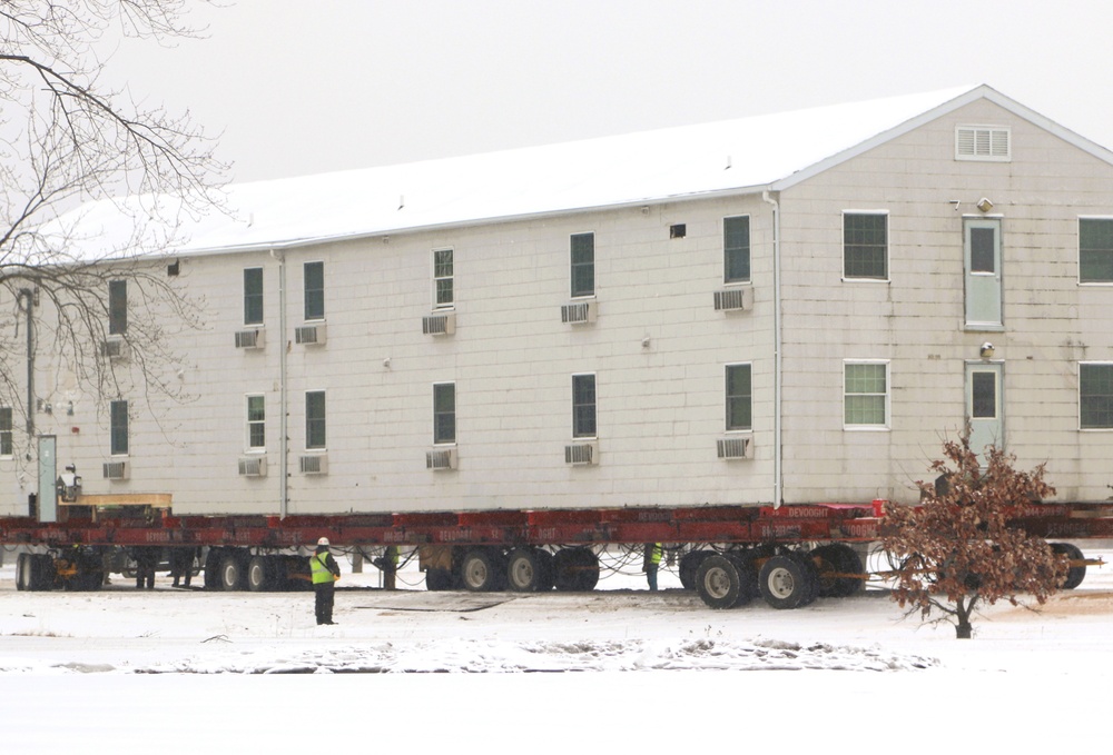 Contractors move second of five World War II-era barracks in 2025 at Fort McCoy