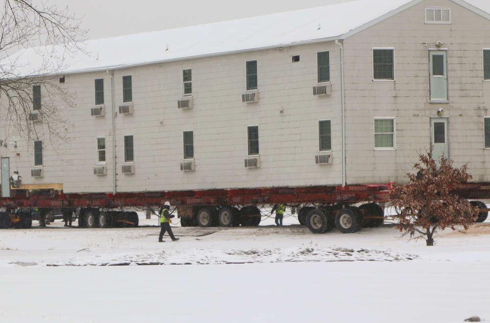 Contractors move second of five World War II-era barracks in 2025 at Fort McCoy