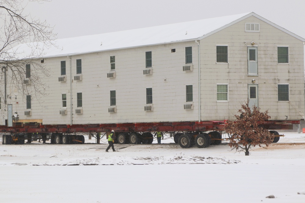 Contractors move second of five World War II-era barracks in 2025 at Fort McCoy