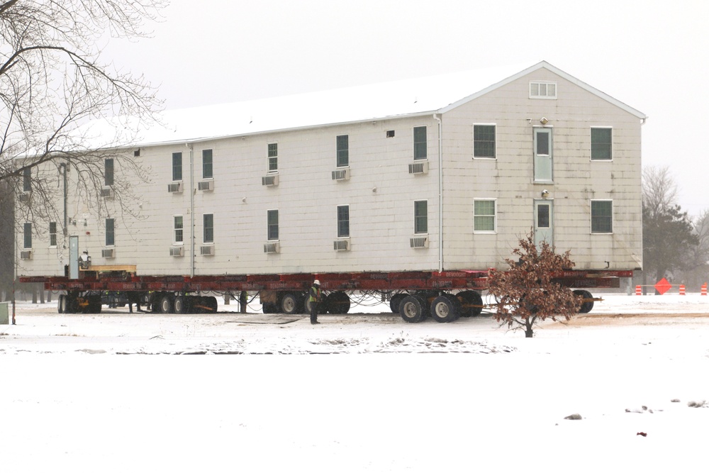 Contractors move second of five World War II-era barracks in 2025 at Fort McCoy