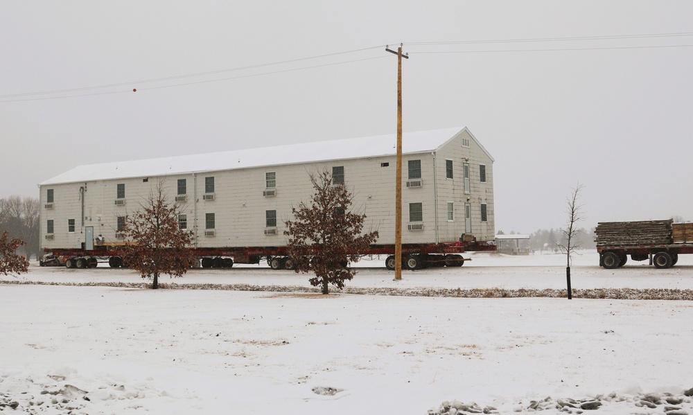 Contractors move second of five World War II-era barracks in 2025 at Fort McCoy