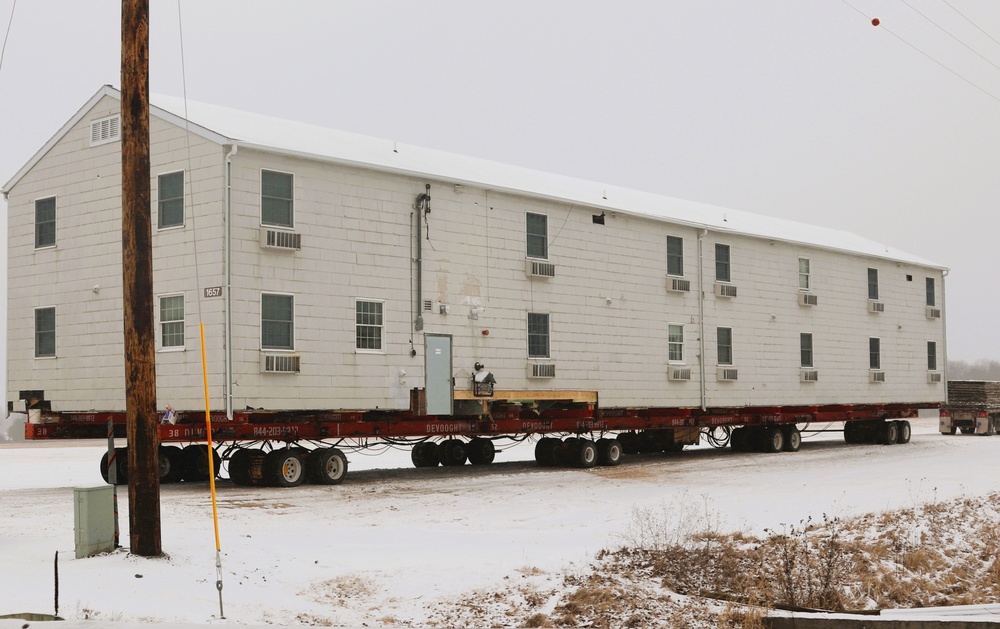 Contractors move second of five World War II-era barracks in 2025 at Fort McCoy