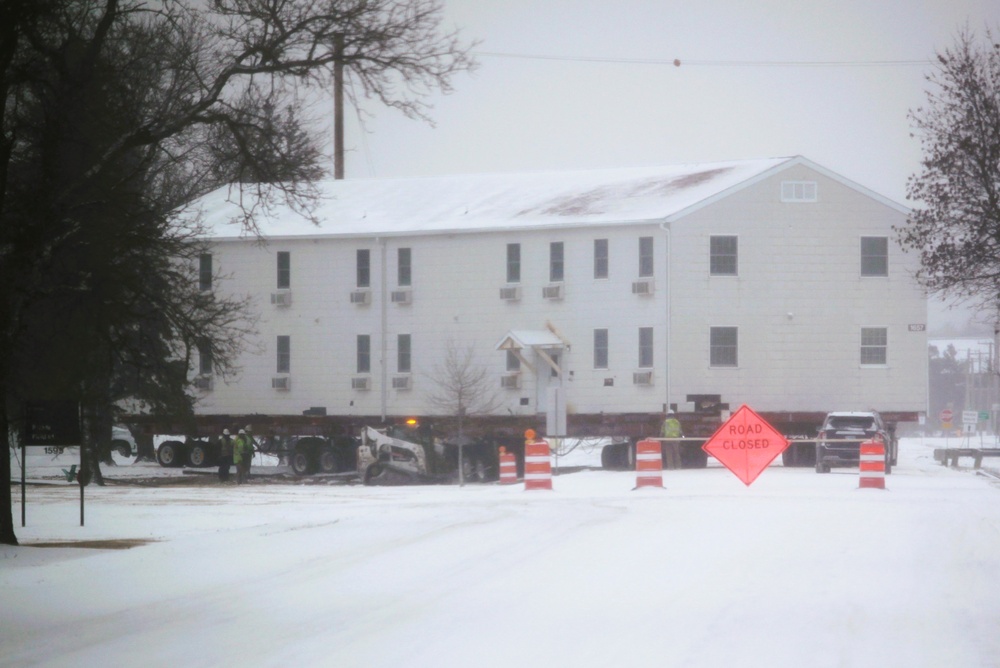 Contractors move second of five World War II-era barracks in 2025 at Fort McCoy